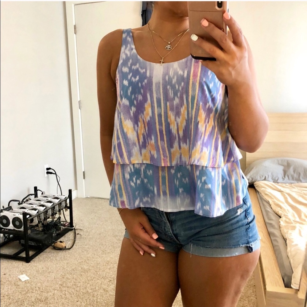 Insight purple pastels ruffle layer tank